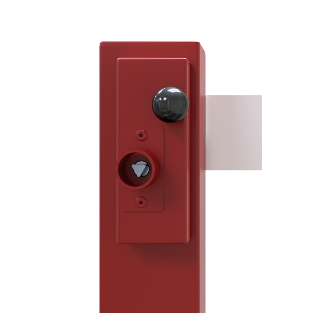 Compact hand barrier | without fixed support post | clear width: 2500 mm | with triangular lock | hot-dip galvanized and coated red / white